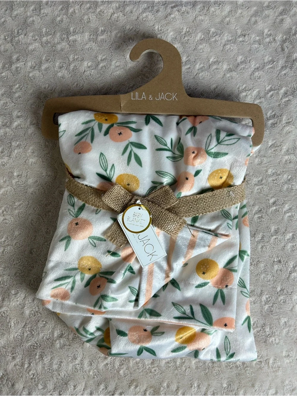 Lila & Jack Fruit Baby Blanket Lemon Orange Citrus Peach White Stripes Green